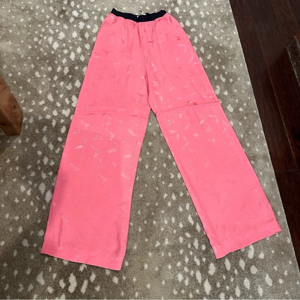 MAJE Pink Bubblegum Pala Satin-Jacquard Wide-Leg Pants. Size 36 - Picture 4 of 16